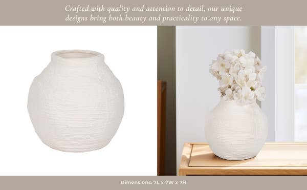 Sagebrook Home - Decorative Vase - White Ceramic Woven Textured Coastal, 7 in