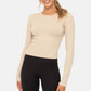 Seamless Ribbed Long Sleeve Top: BLACK