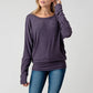 Heimious - Long Dolman Sleeve Round Neck Brushed Knit Top, 2739: Navy / S