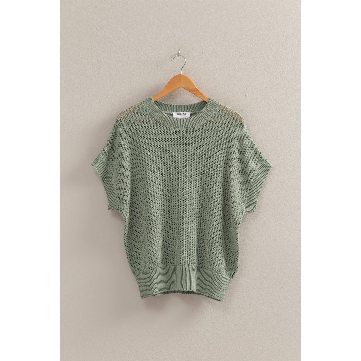 Open-Knit Dolman Sleeve Top: BLACK
