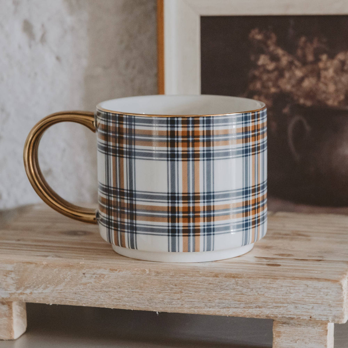 Mug: Orange Navy Plaid Coffee Mug