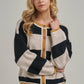 BON - WIDE STRIPE EVERYDAY COZY FALL SWEATER CARDIGAN_JLT00445-01: BLUE/BROWN / S-M-L(2-2-2)