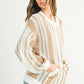 Drop Shoulder Striped Pattern Sweater: IVORY / NAVY