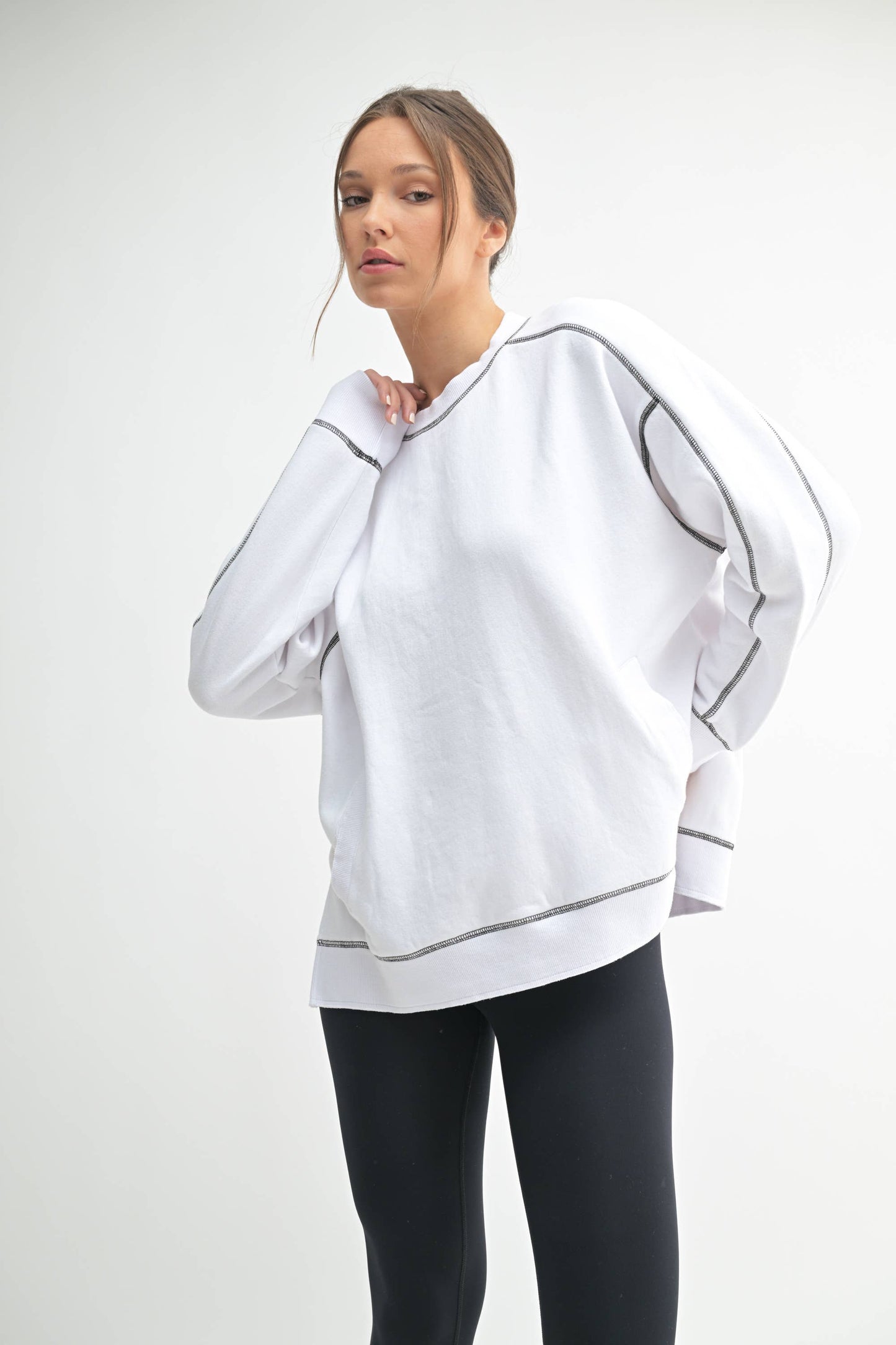 Vintage Stitch Cotton Sweatshirt: WHITE/ BLACK