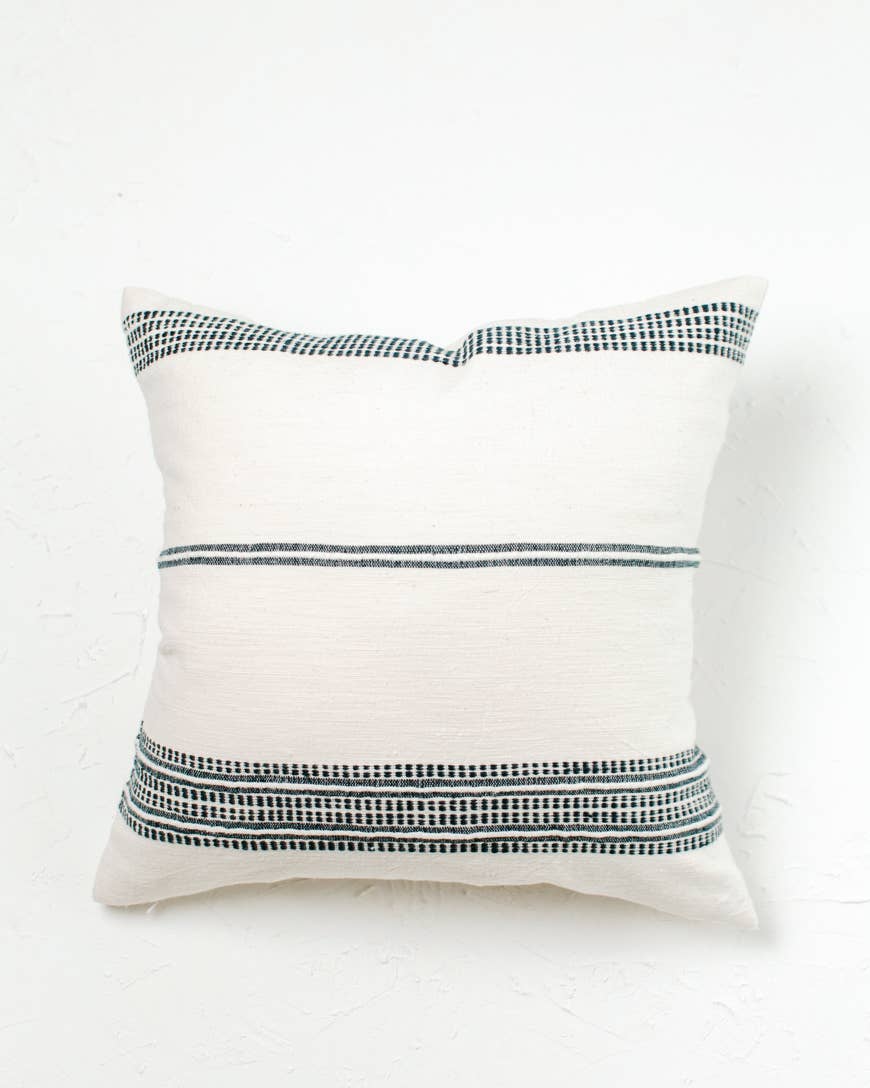 Creative Women - 18" Aden Cotton Throw Pillow Cover: Natural with Navy