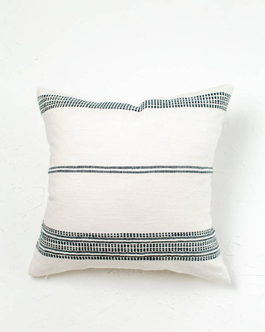 Aden Cotton Throw Pillow Cover: Natural with Navy -18"