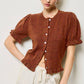 Mimosa - Puff Sleeve Ruffle Hem Knit Cardigan: Ivory / L