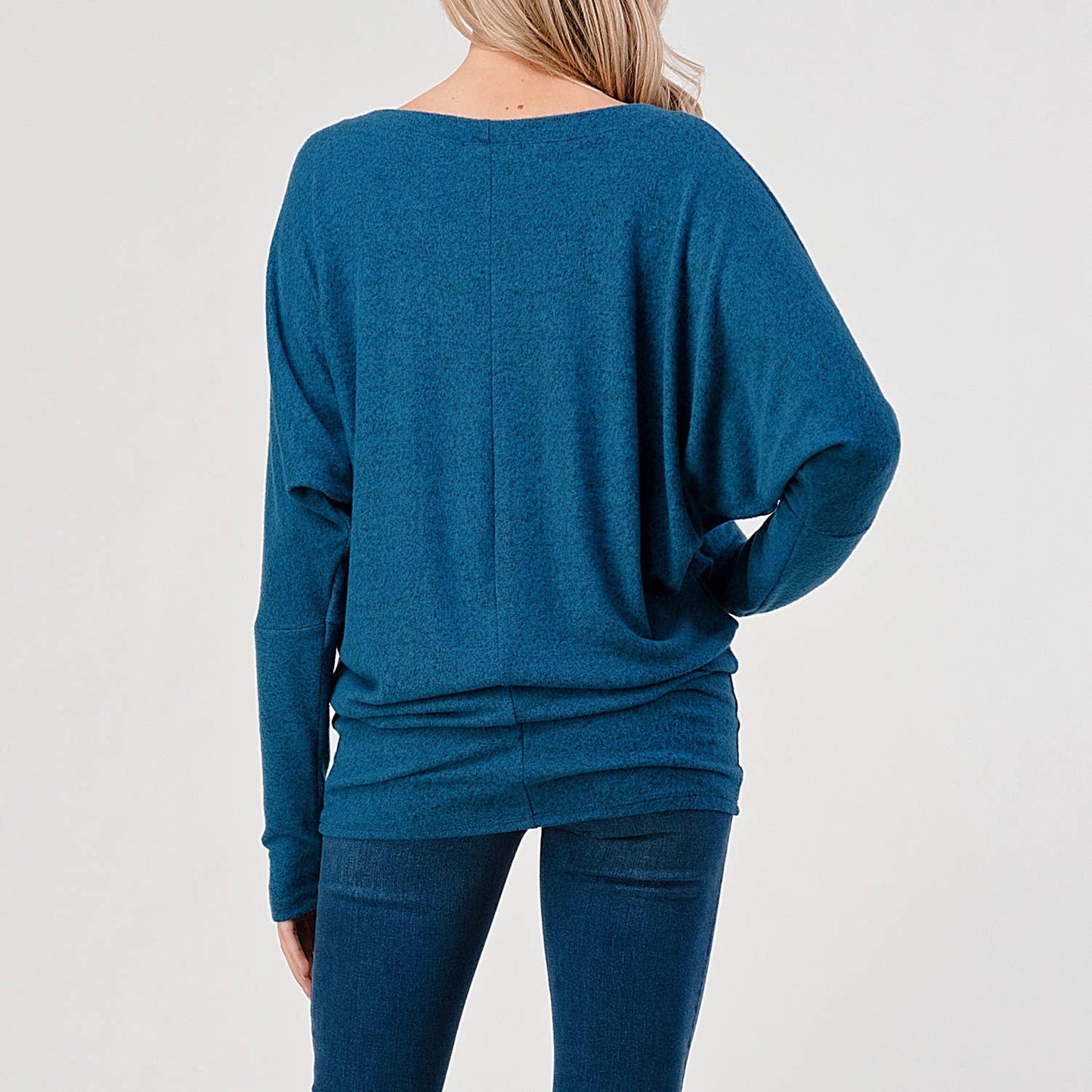 Heimious - Long Dolman Sleeve Round Neck Brushed Knit Top, 2739: Navy / S