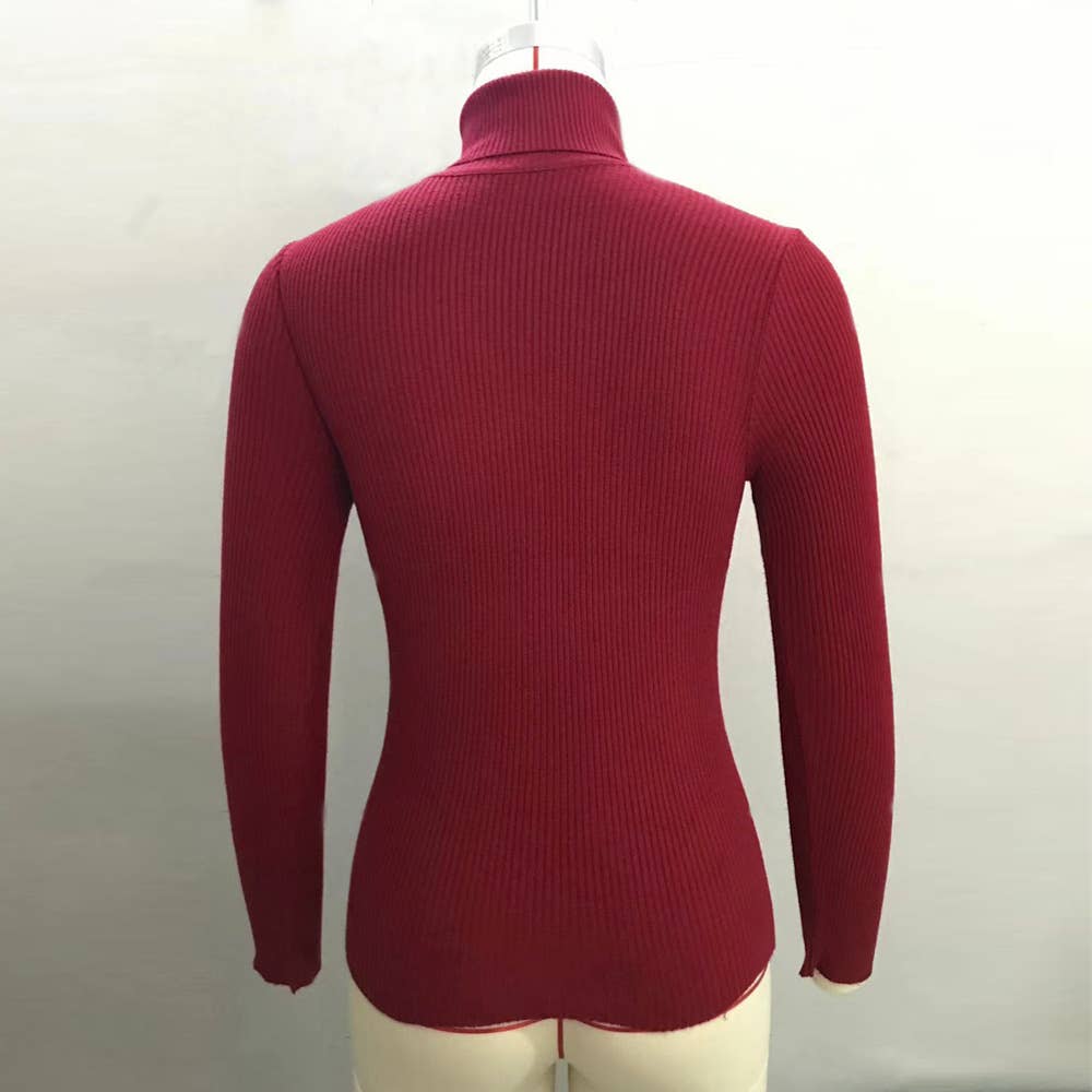 Turtleneck knitted base layer top: WINE RED