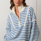 Creamon - Preppy Californian Half-zip Striped Sweater-BLUE: BLACK / M
