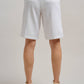 Linen Blend Belted Bermuda Shorts: WHITE