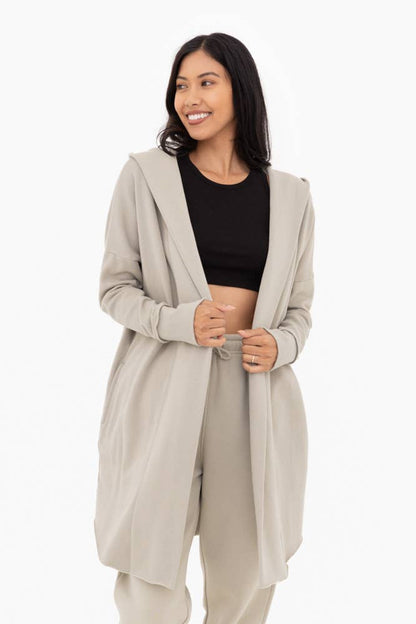 Open Front Longline Hoodie Cardigan: MARSH