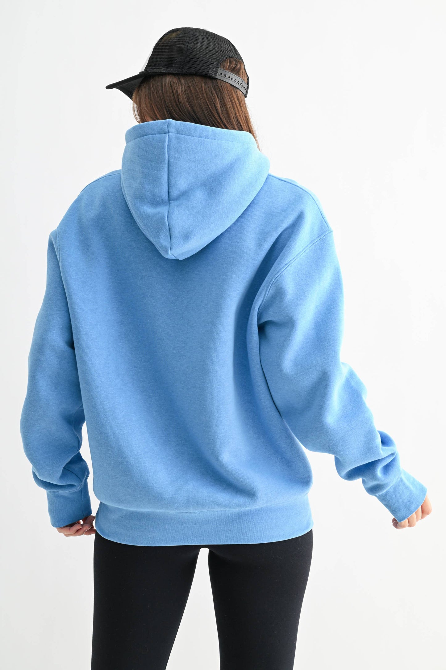Cotton Blend Drop Shoulder Hoodie: HALOGEN BLUE
