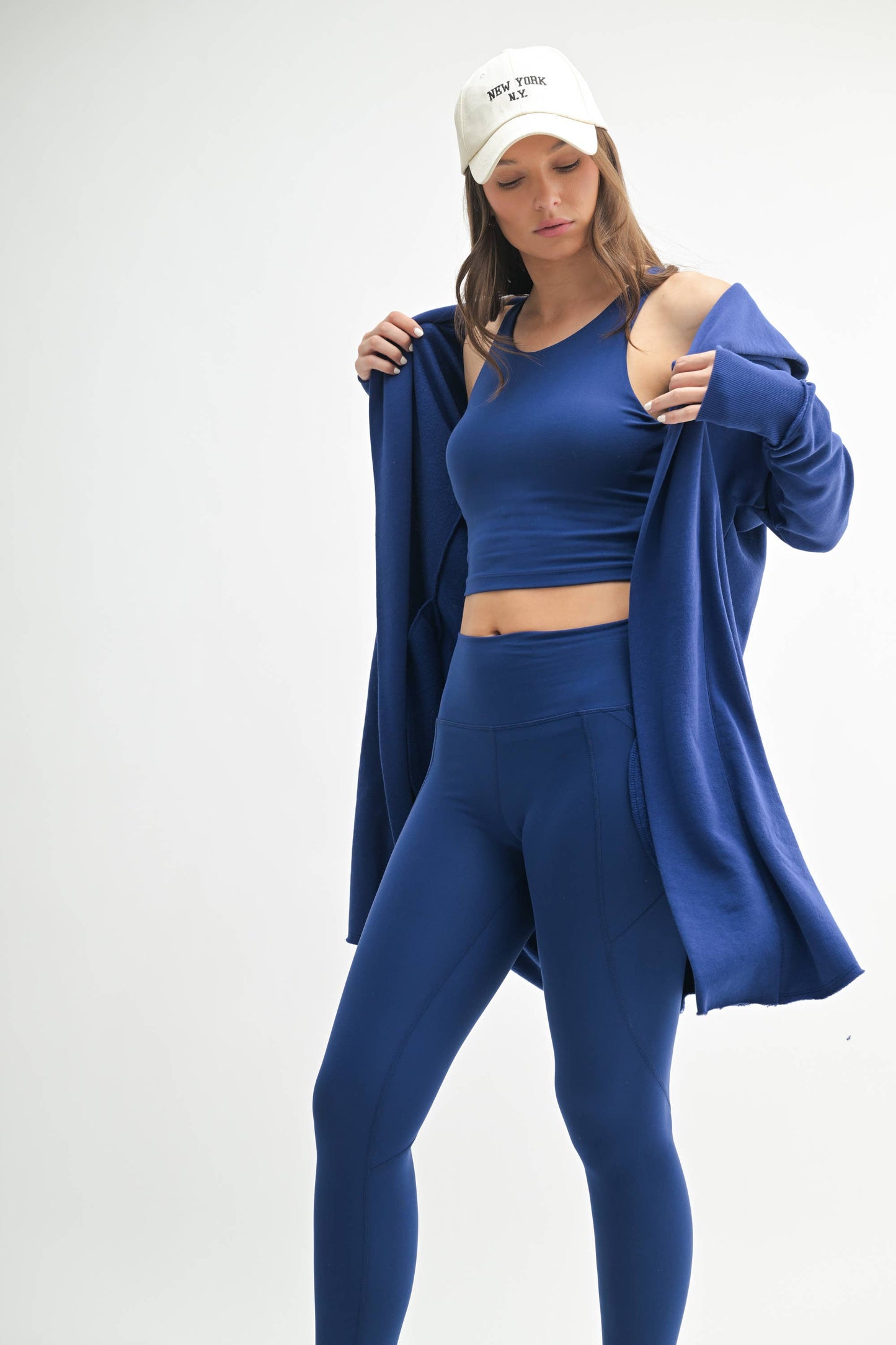 Open Front Longline Hoodie Cardigan: NATURAL