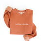 OAT COLLECTIVE - EMBROIDERED COFFEE AND BOOKS Sweatshirt Pullover Relaxed Fit: VINTAGE WHITE LONG SLEEVE / XL