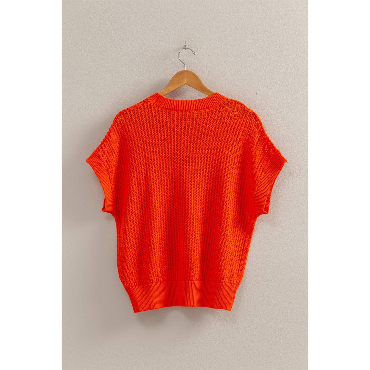 Open-Knit Dolman Sleeve Top: BLACK