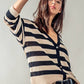 Cozy and Free Striped Cardigan: TAUPE/BLACK