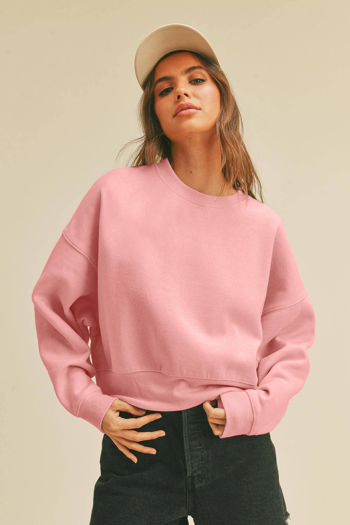 Honestee - Blank Short Cropped Long Sleeve Sweatshirt: Burgundy / XL