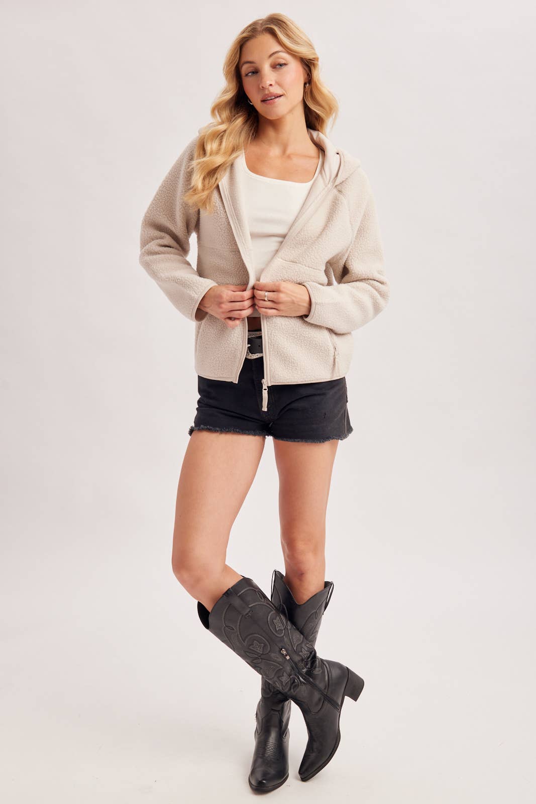 Bluivy - SOFT SHERPA FLEECE ZIPPER FRONT HOODIE JACKET: WINE / M