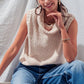 Sleeveless Cowl Neck Crochet Top: CREAM