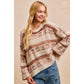 BiBi - VINTAGE SOFT CHECK PATTERN CHUNKY KNIT SWEATER: MOCHA MULTI / XL
