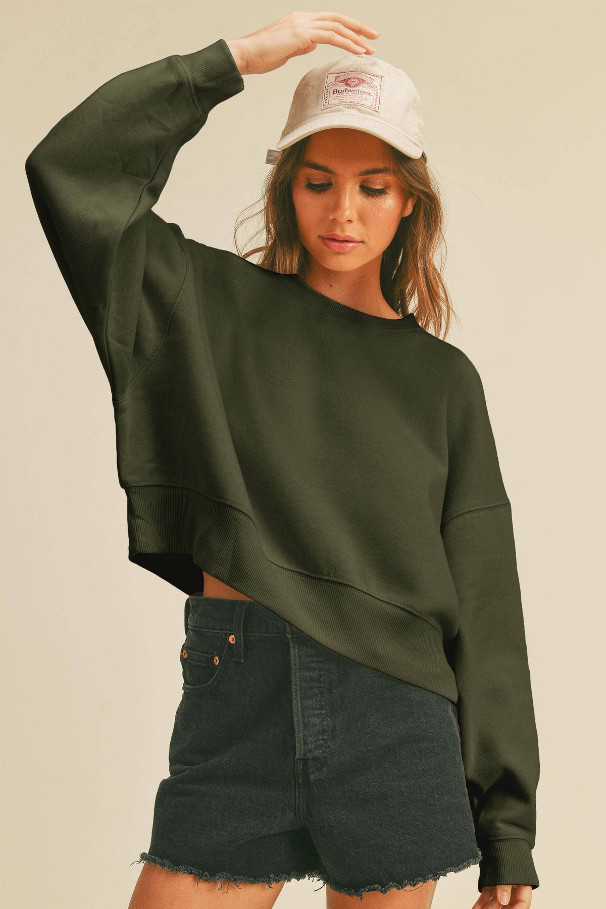 Honestee - Blank Short Cropped Long Sleeve Sweatshirt: MUSTARD / XL