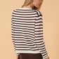 Sunday Edition by LE LIS - ROUND NECK LONG SLEEVE LT WEIGHT STRIPE SWEATER: WHITE-BROWN STRIPE / M