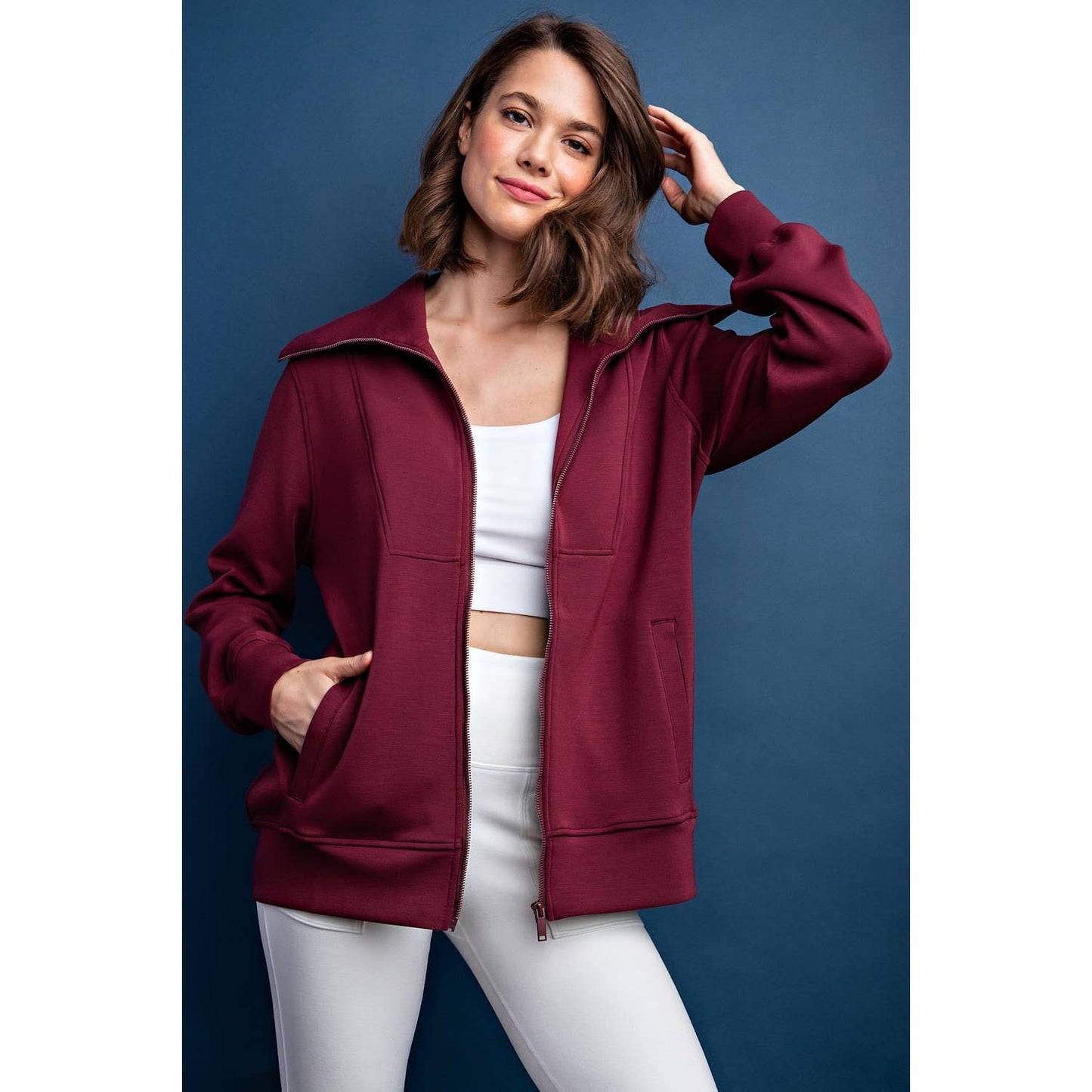 Modal Poly Full Zip Jacket: WINE