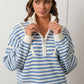 Creamon - Preppy Californian Half-zip Striped Sweater-BLUE: BLACK / S