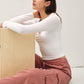 Tencel High Rise Drawstring Wide Leg Cargo Pant: