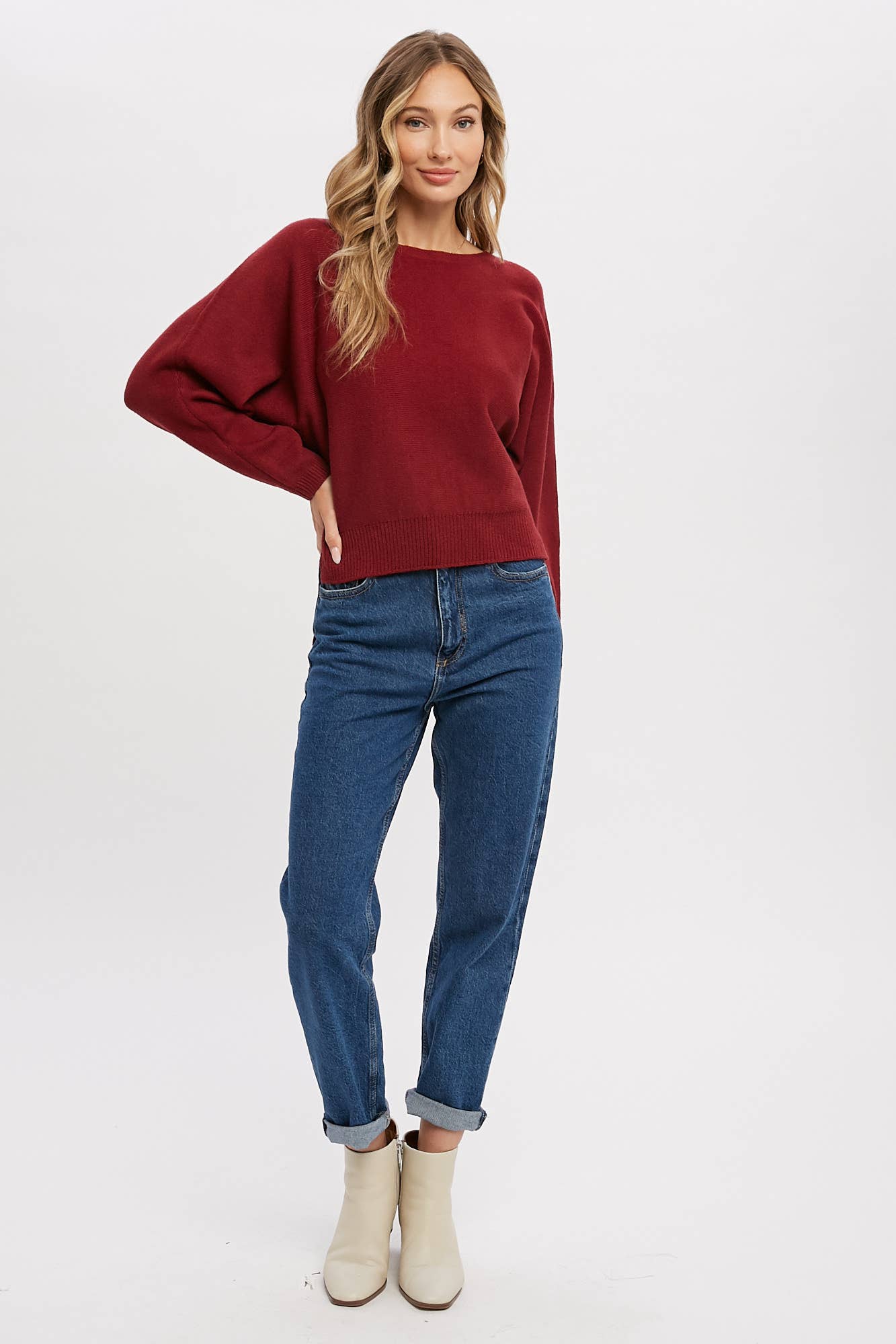 Boatneck Dolman Pullover: BURGUNDY