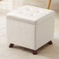 Tufted Square Storage Ottoman with Lift Off Lid: Linen Beige