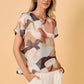 Sunday Edition by LE LIS - ROUND NECK SHORT SLEEVE TOP: MULTI ABSTRACT / L
