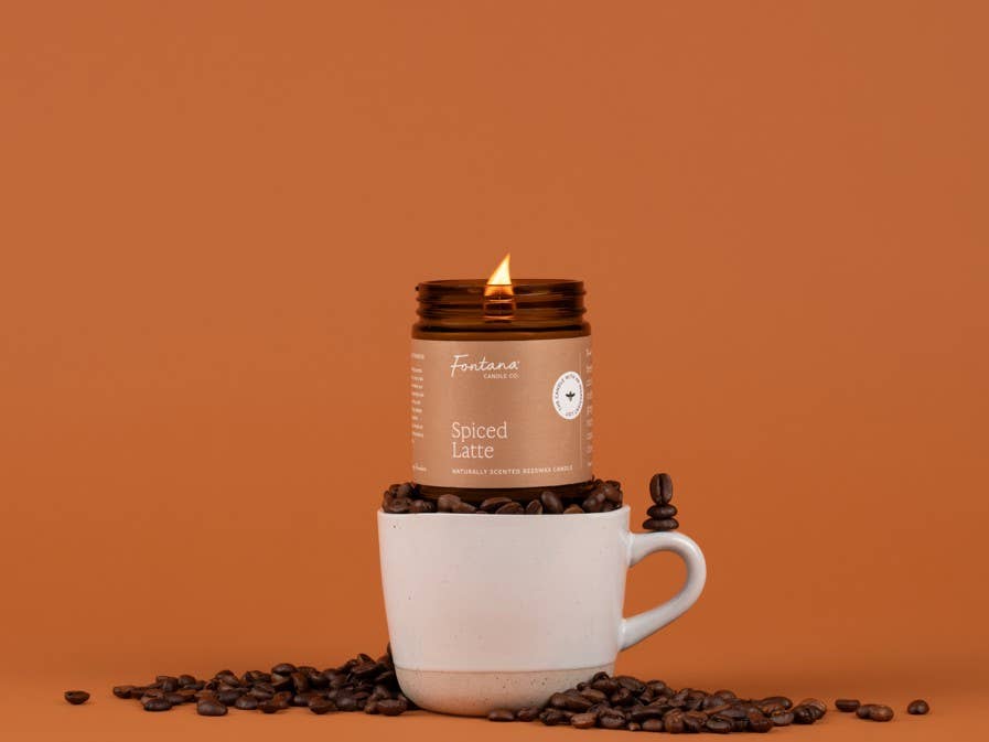 Fontana Candle Co. - Spiced Latte Essential Oil Beeswax Jar Candle: Non-Toxic
