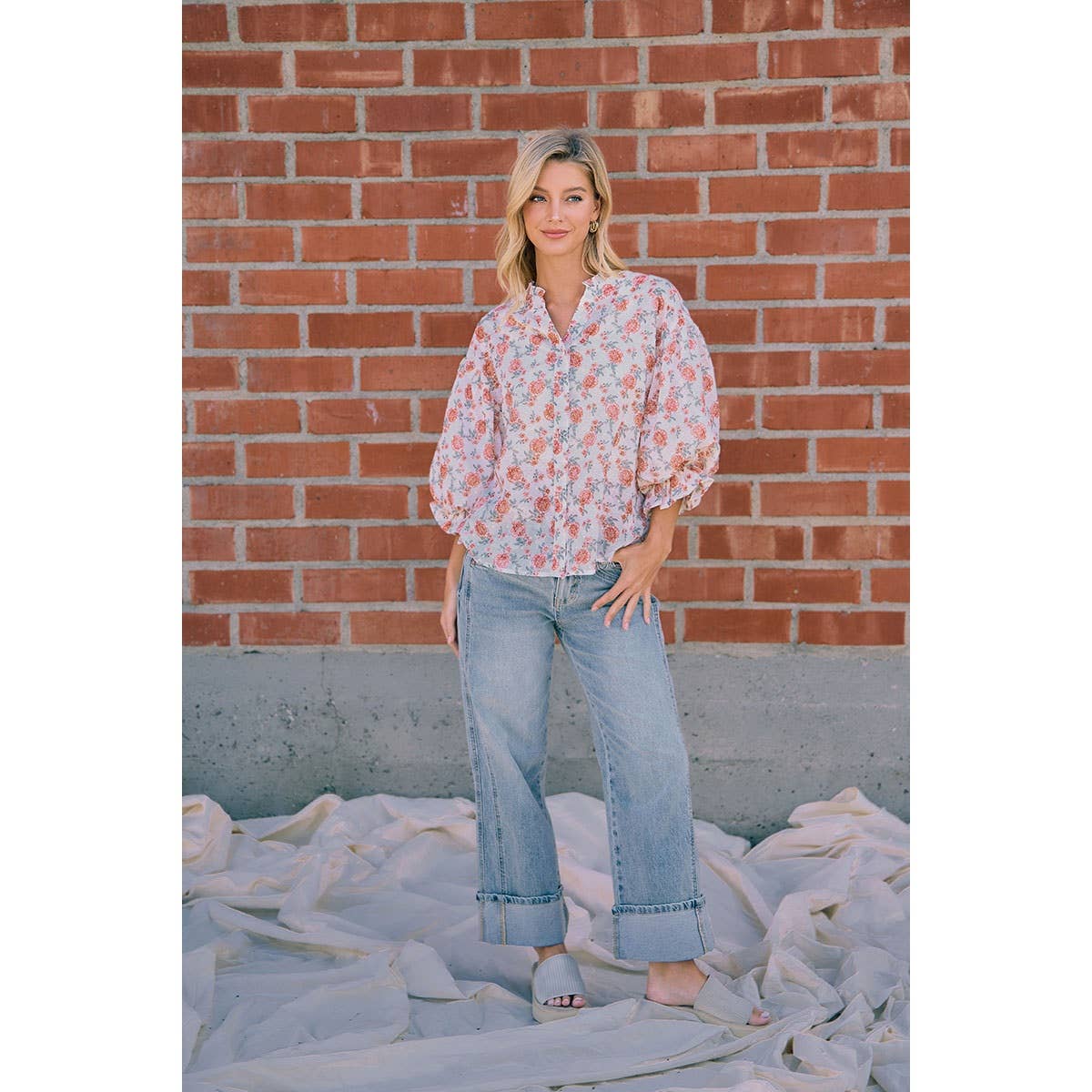 BiBi - VINTAGE WASHED STRAIGHT JEANS WITH SIDE STITCH DETAIL: WASHED DENIM / L