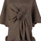 NINEXIS - CWOCAS0052_SOLID COLOR WOOL BALL CAPE KNITTED SHAWL: BLACK / (OS) 1