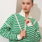 Creamon - Preppy Californian Half-zip Striped Sweater-BLUE: BLACK / S