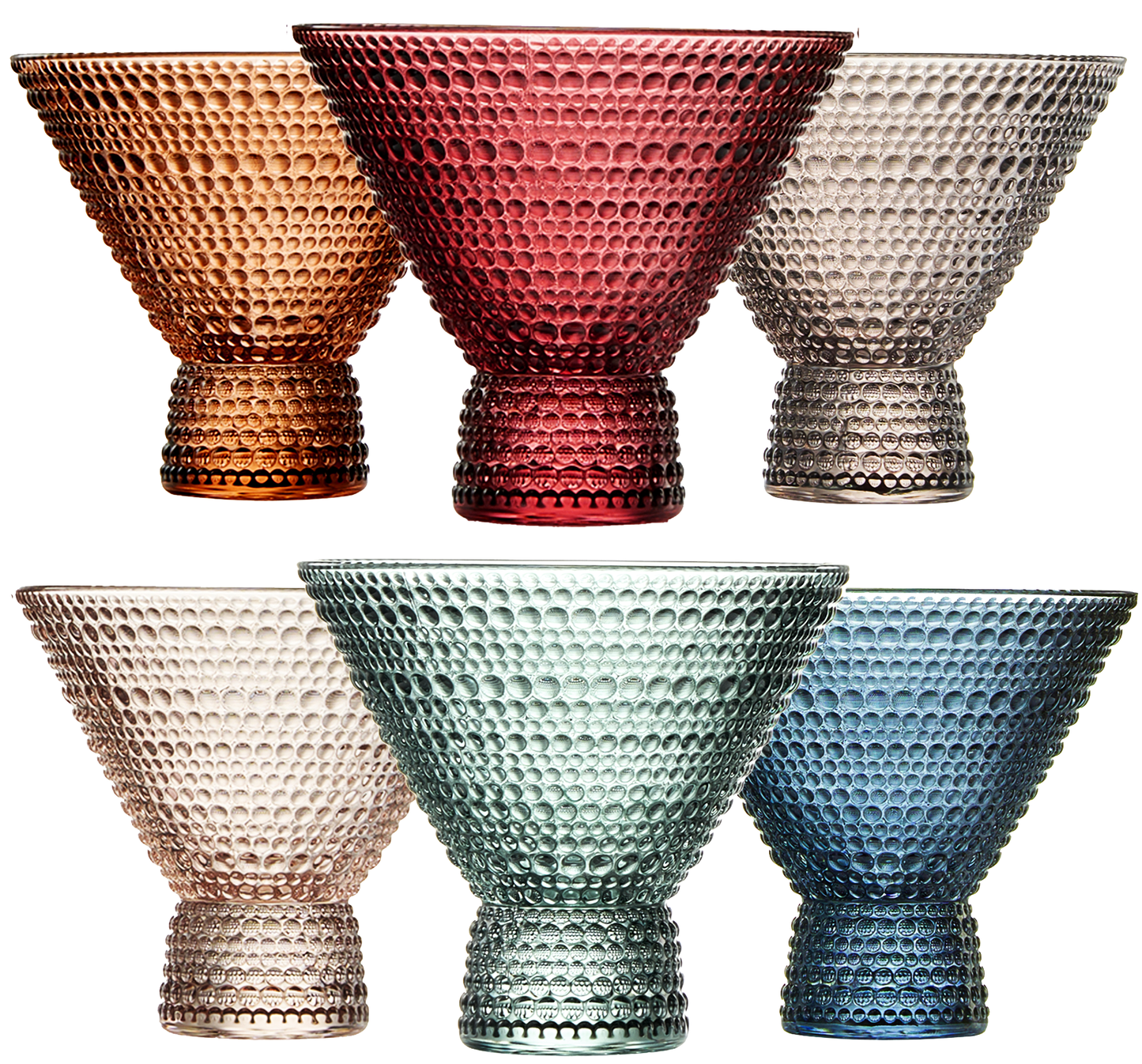 The Wine Savant /  Khen Glassware - Beaded Stemless Martini Drinking Glasses Set, Set of 6, 11oz