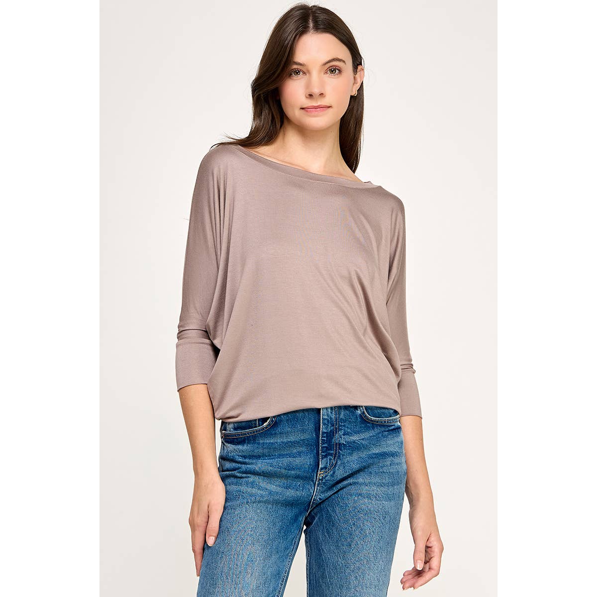 Heimious - 3/4 Dolman Sleeve Round neck Modal Jersey  Top, 2503: White / S