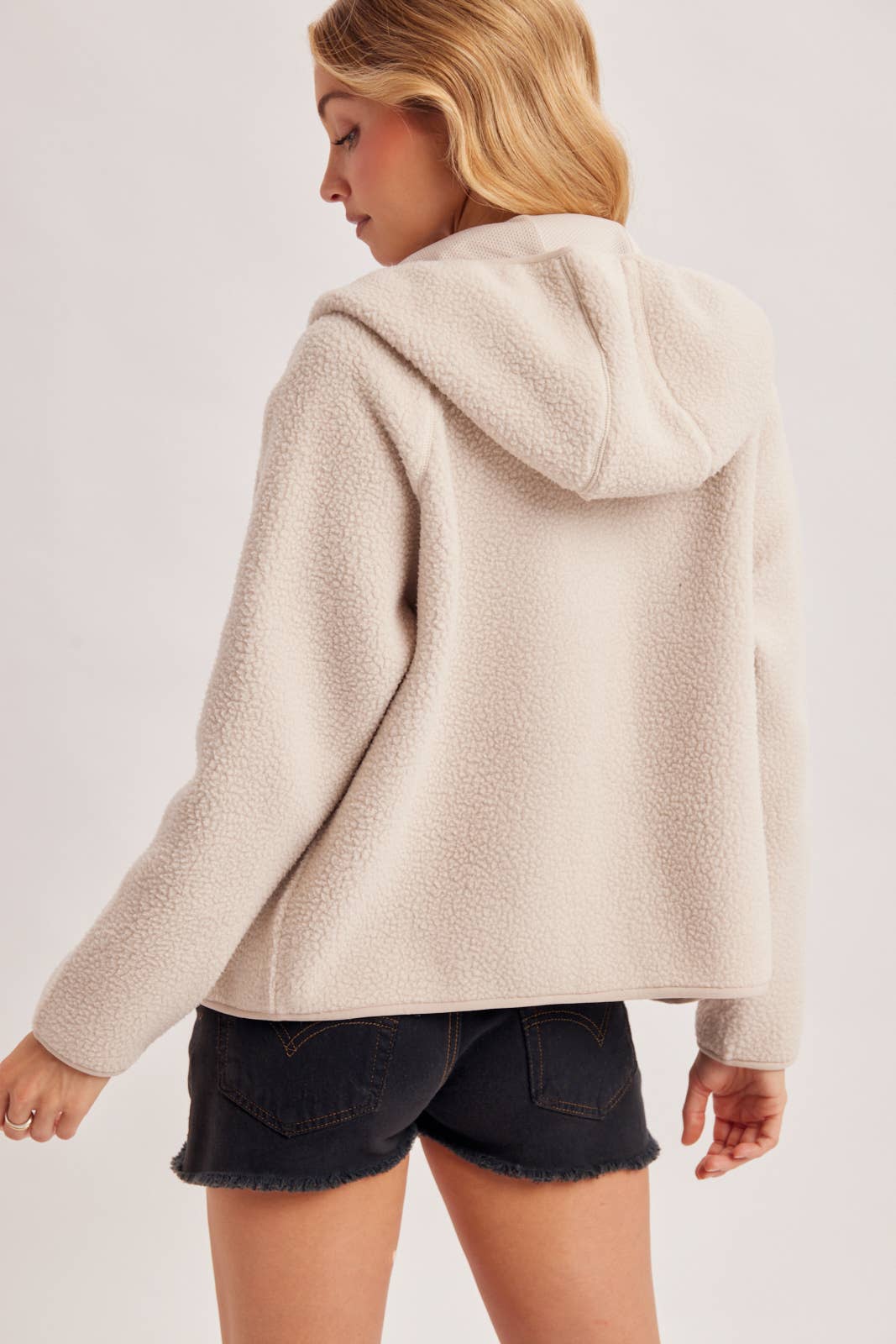 Bluivy - SOFT SHERPA FLEECE ZIPPER FRONT HOODIE JACKET: WINE / M