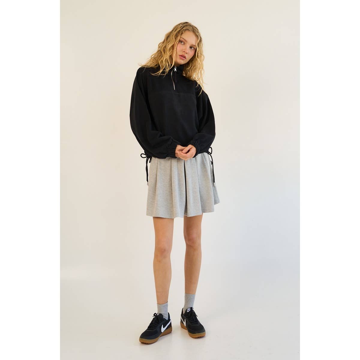 The GREii - Premium Terry Half-Zip Pullover with Adjustable Drawstring H: BLACK / L