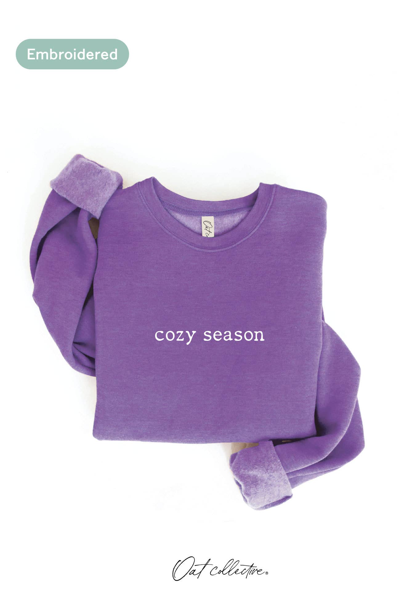 OAT COLLECTIVE - EMBROIDERED COZY SEASON Sweatshirt : VINTAGE WHITE LONG SLEEVE / S