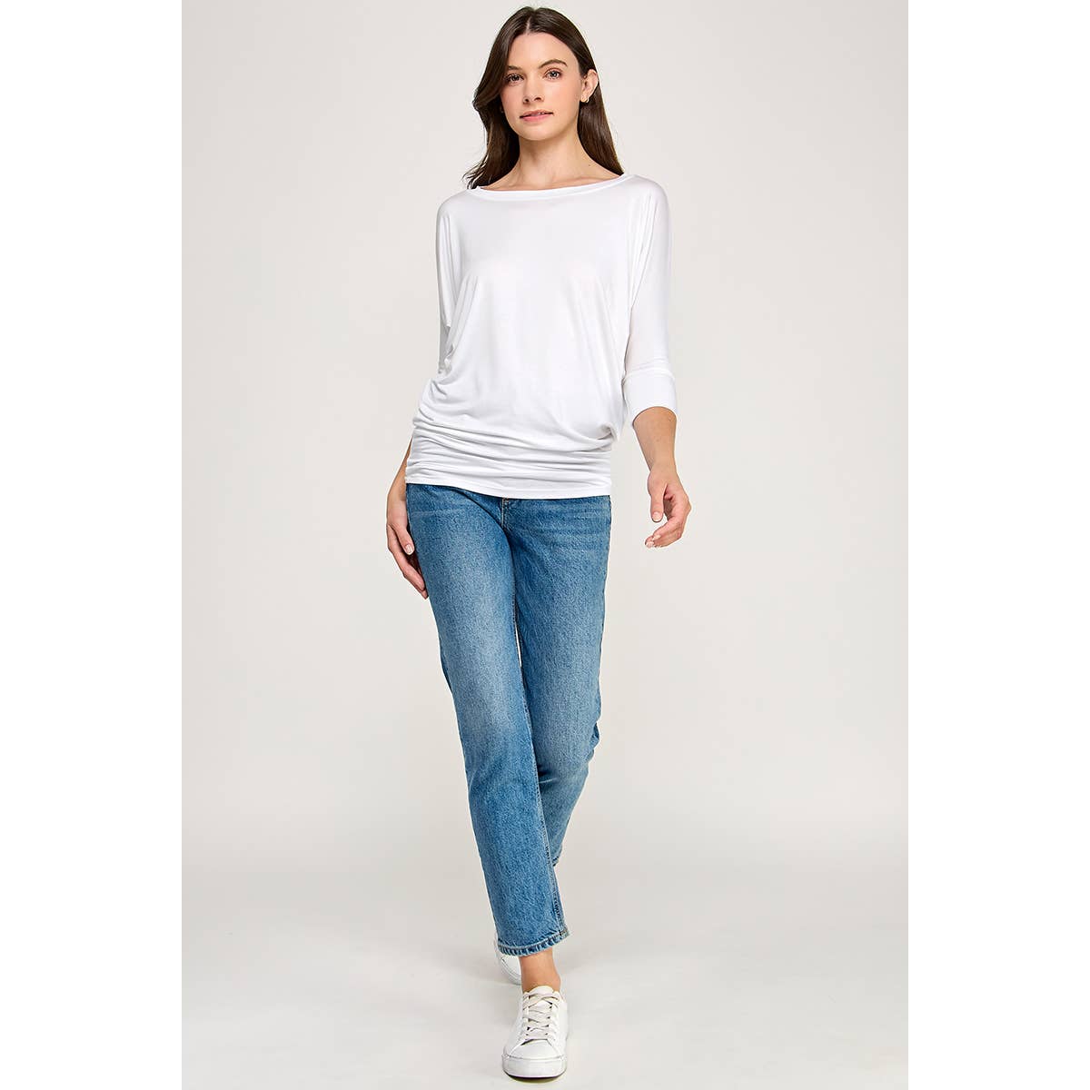 Heimious - 3/4 Dolman Sleeve Round neck Modal Jersey  Top, 2503: White / L
