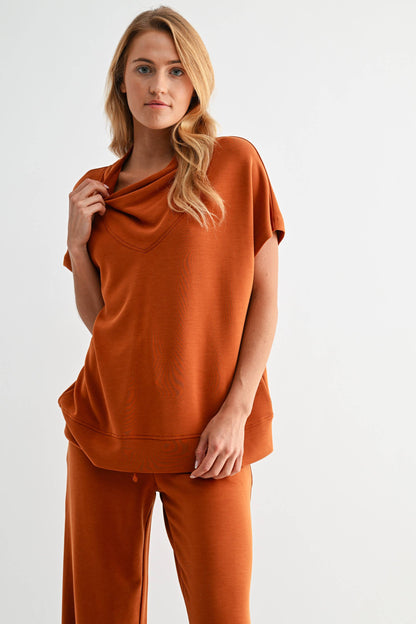 Laguna Cowl Neck Top: BURNT AMBER
