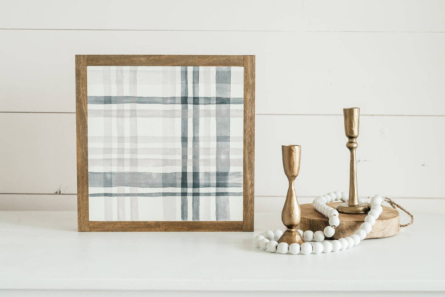 Plaid About You  Festive or Gray | Fine Art: Festive / Light Brown Frame / 24 inches x 24 inches