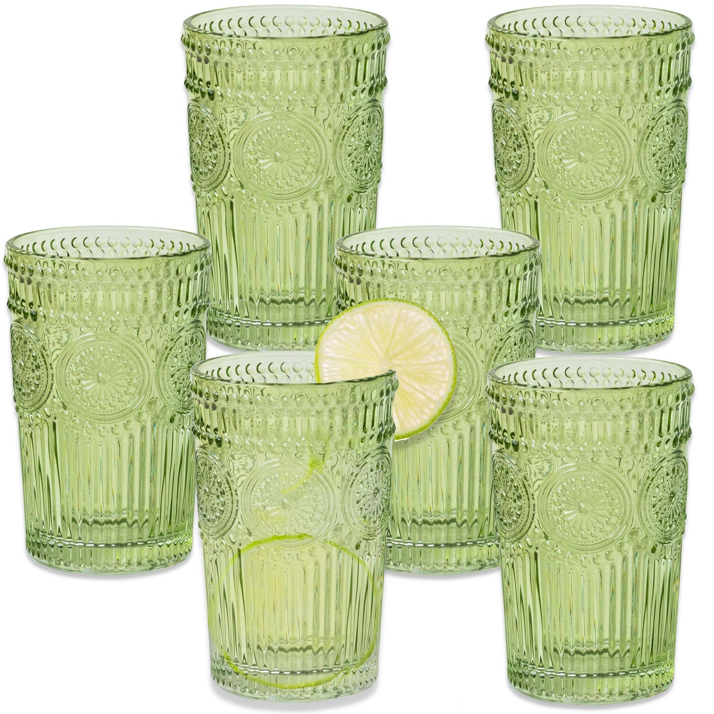 Kate Aspen - 13 oz. Vintage Textured Sage Green Drinking Glasses (6 pcs)