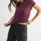 Mono B - Essential Short-Sleeved Micro-Ribbed Athleisure Top: DARK PLUM / S:M:L (2:2:2)