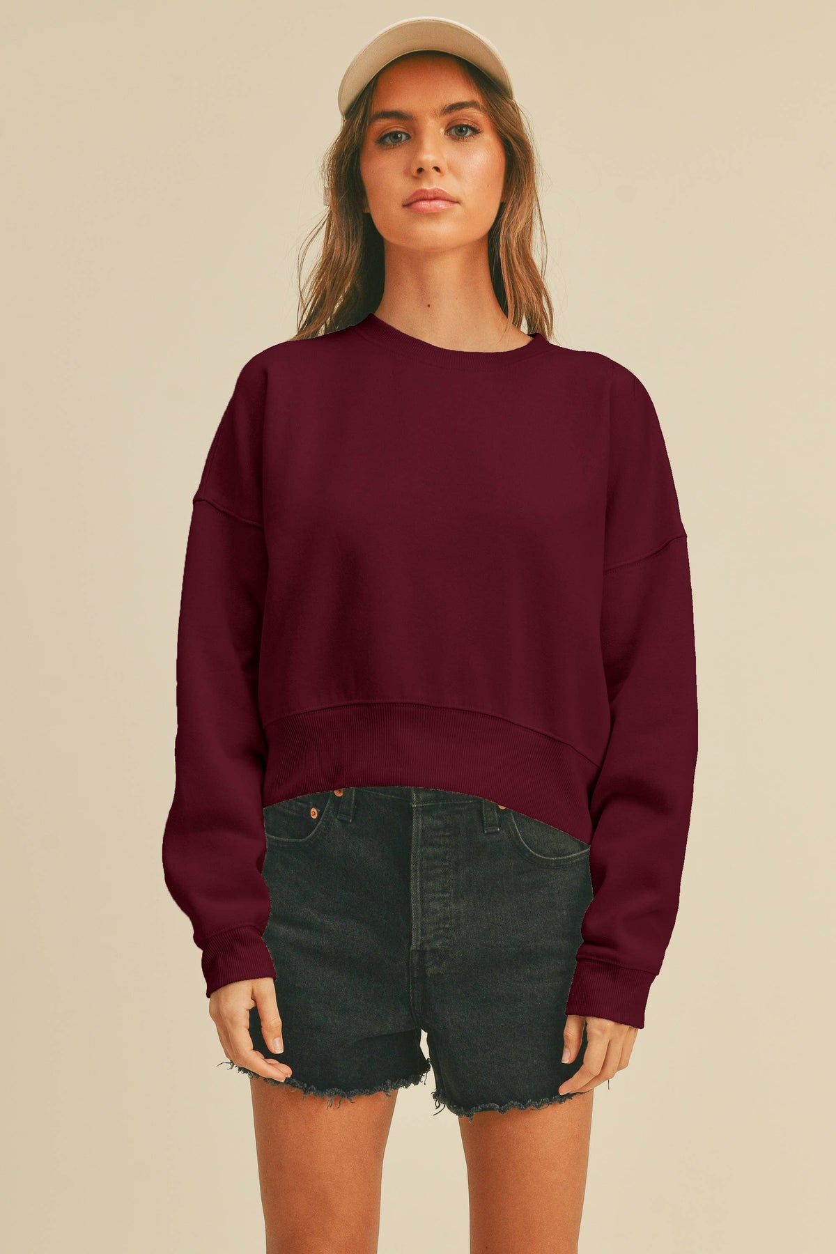Honestee - Blank Short Cropped Long Sleeve Sweatshirt: MUSTARD / L