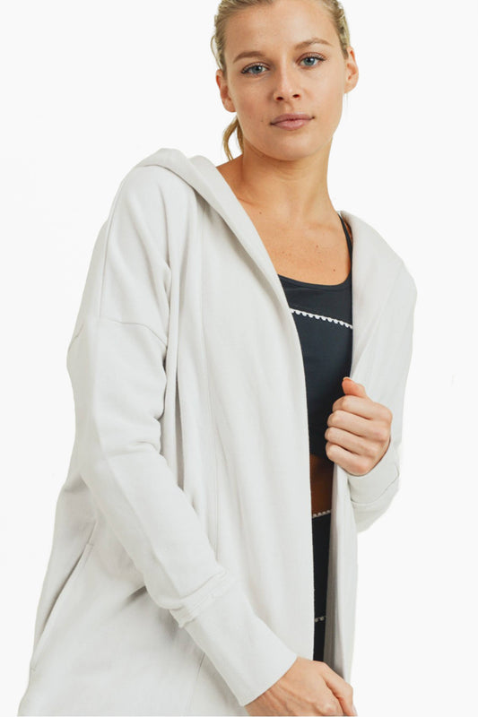 Open Front Longline Hoodie Cardigan: NATURAL