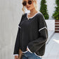 Casual Crew Neck Pullover Long Sleeve Sweater: BLACK